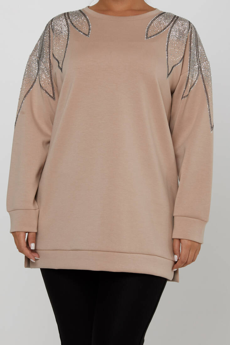 Women's Sweatshirt Shoulder Stone Detail Beige - 17854 | KAZEE