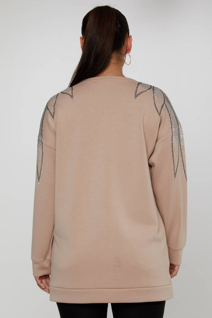 Women's Sweatshirt Shoulder Stone Detail Beige - 17854 | KAZEE