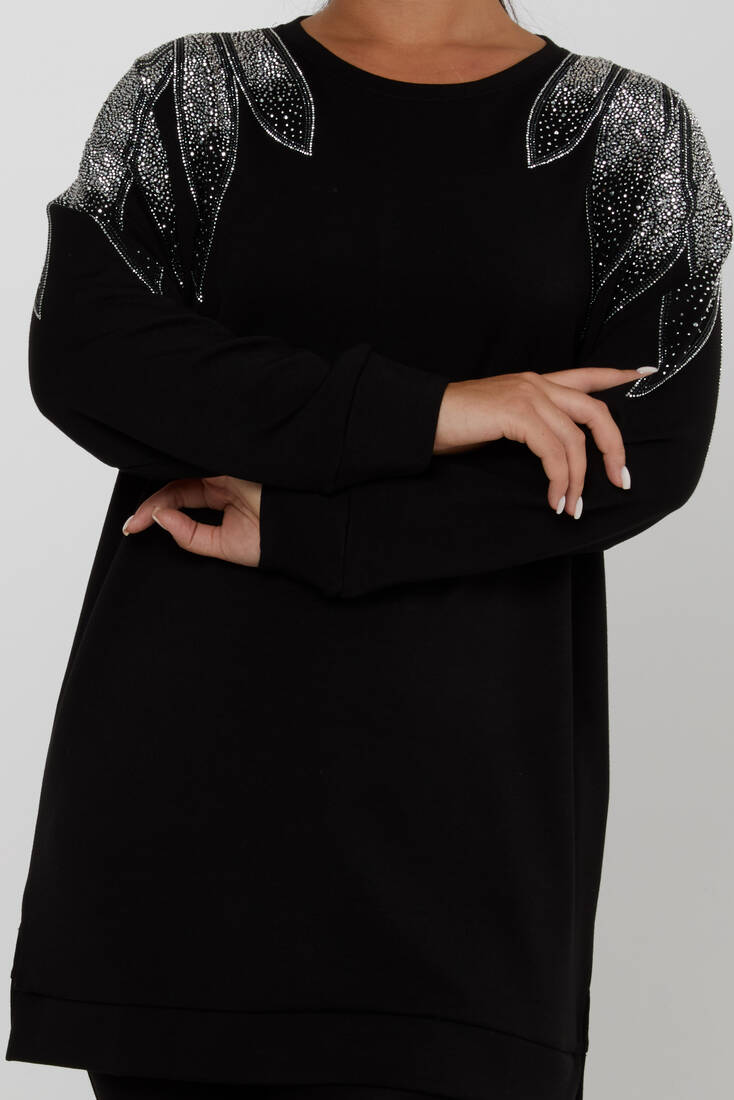 Women's Sweatshirt Shoulder Stone Detail Black - 17854 | KAZEE