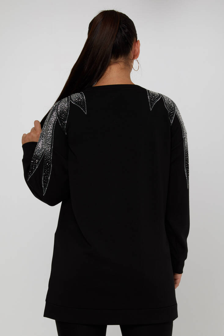 Women's Sweatshirt Shoulder Stone Detail Black - 17854 | KAZEE