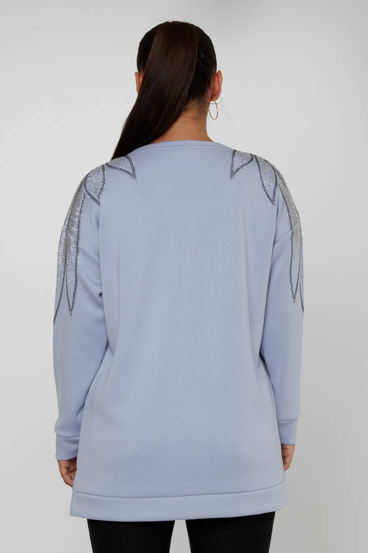 Women's Sweatshirt Shoulder Stone Detail Blue - 17854 | KAZEE
