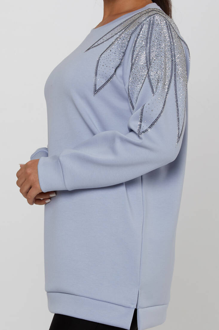 Women's Sweatshirt Shoulder Stone Detail Blue - 17854 | KAZEE