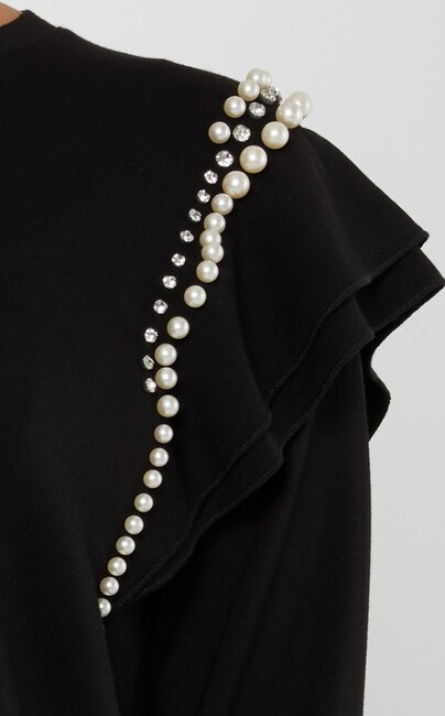 Women's Sweatshirt Sleeve Pearl Detail Black - 17793 | KAZEE - Thumbnail
