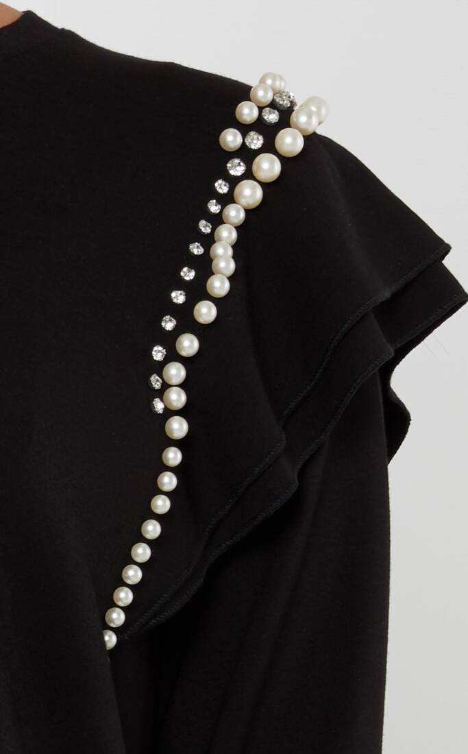 Women's Sweatshirt Sleeve Pearl Detail Black - 17793 | KAZEE