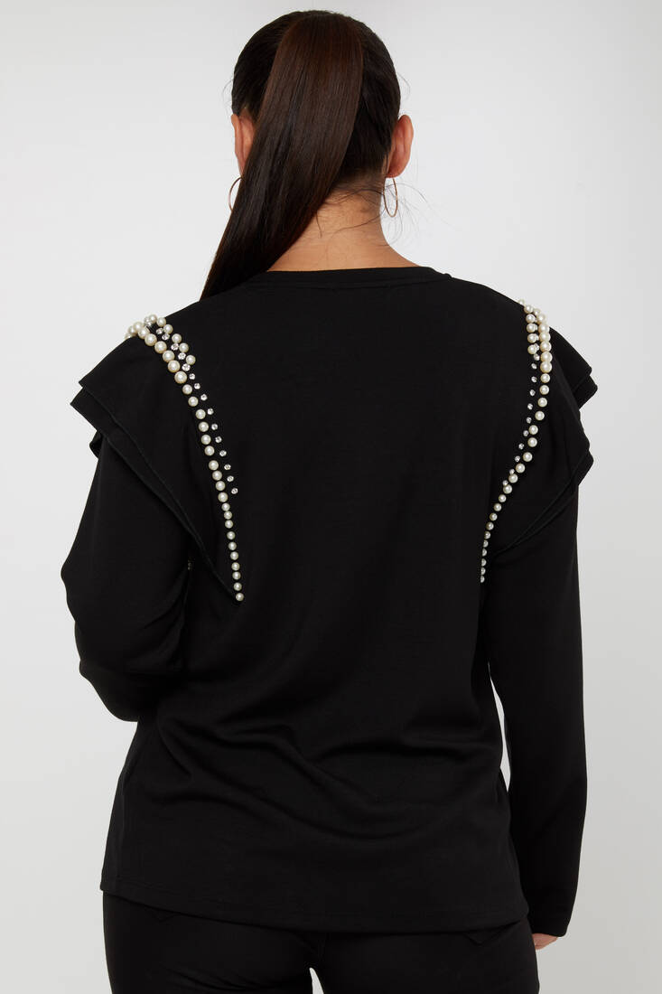 Women's Sweatshirt Sleeve Pearl Detail Black - 17793 | KAZEE
