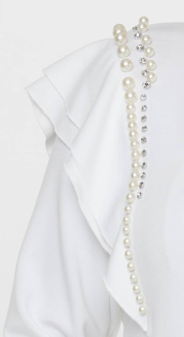 Women's Sweatshirt Sleeve Pearl Detail Ecru - 17793 | KAZEE