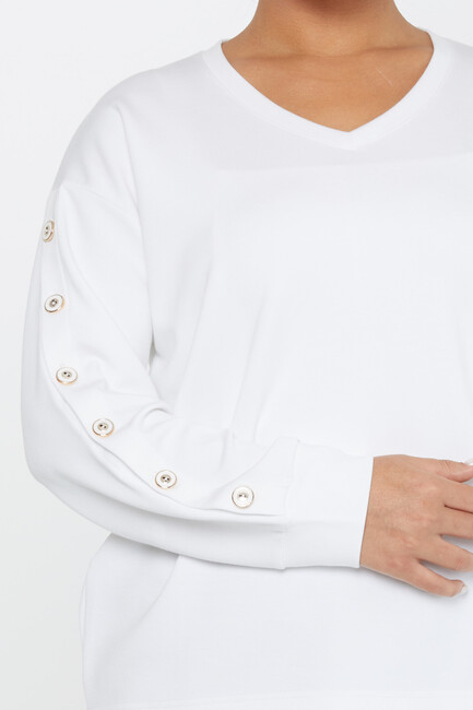 Women's Sweatshirt Sleeves Button Detail Ecru - 17795 | KAZEE - Thumbnail