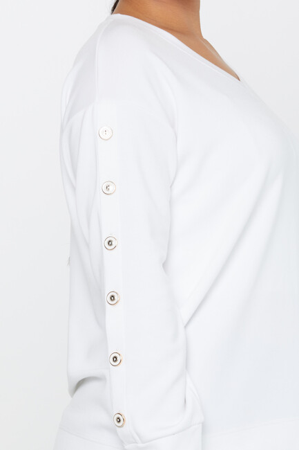 Women's Sweatshirt Sleeves Button Detail Ecru - 17795 | KAZEE - Thumbnail