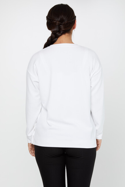 Women's Sweatshirt Sleeves Button Detail Ecru - 17795 | KAZEE - Thumbnail