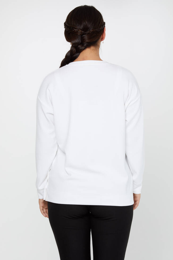 Women's Sweatshirt Sleeves Button Detail Ecru - 17795 | KAZEE