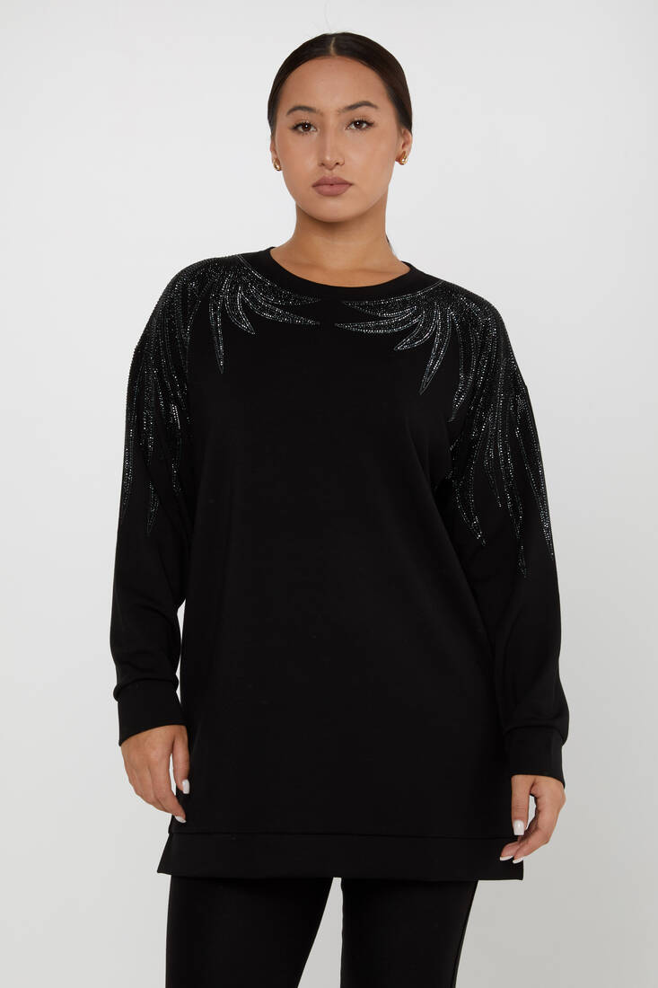 Women's Sweatshirt Stone Detail Black - 17852 | KAZEE
