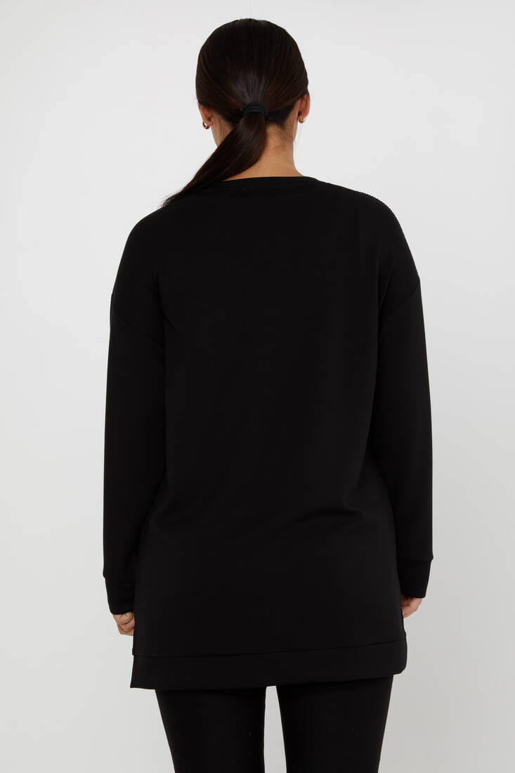 Women's Sweatshirt Stone Detail Black - 17852 | KAZEE