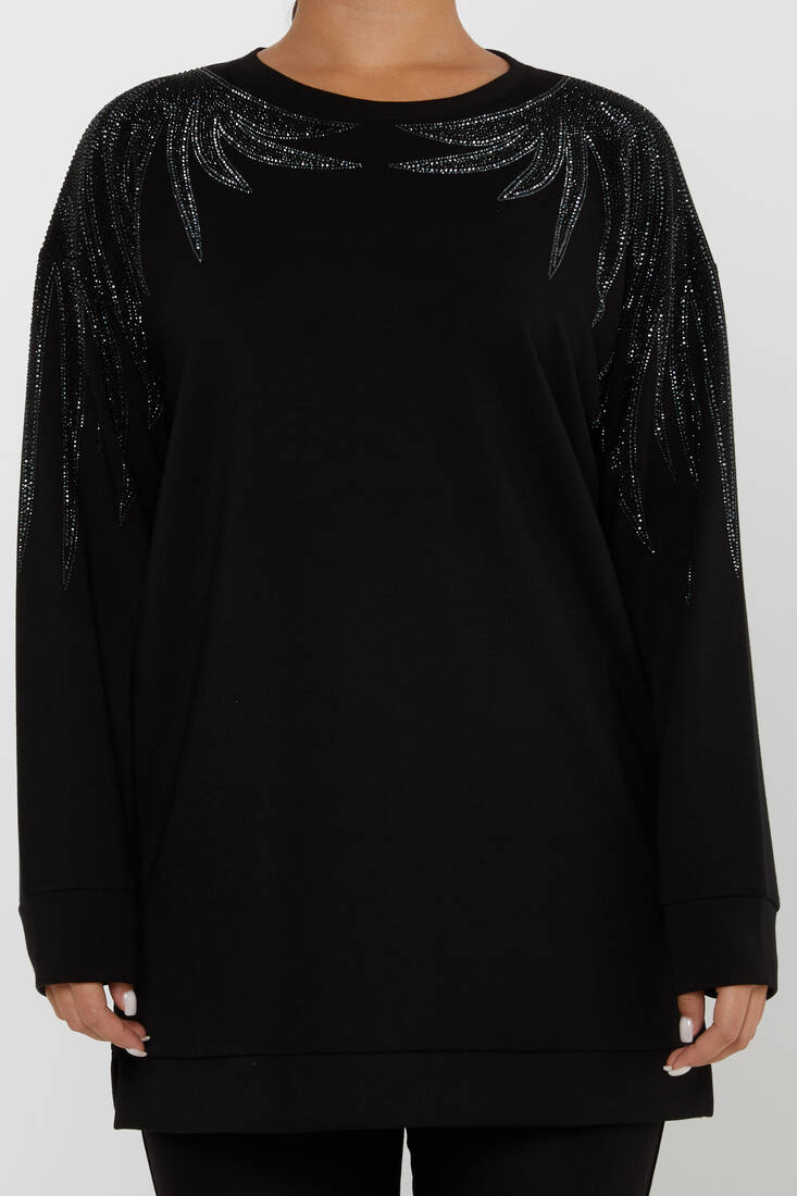 Women's Sweatshirt Stone Detail Black - 17852 | KAZEE