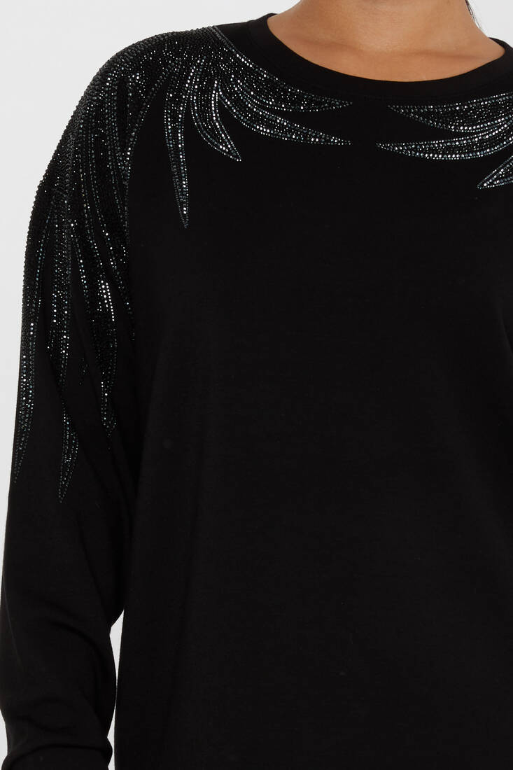 Women's Sweatshirt Stone Detail Black - 17852 | KAZEE