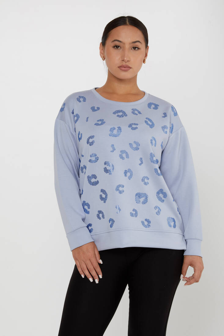 Women's Sweatshirt Stone Detail Blue - 17846 | KAZEE
