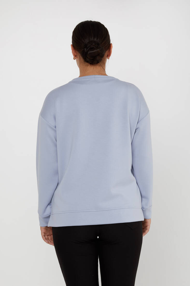 Women's Sweatshirt Stone Detail Blue - 17846 | KAZEE