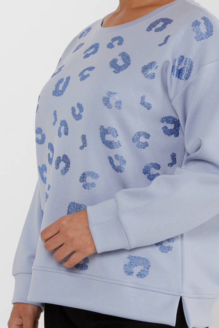 Women's Sweatshirt Stone Detail Blue - 17846 | KAZEE