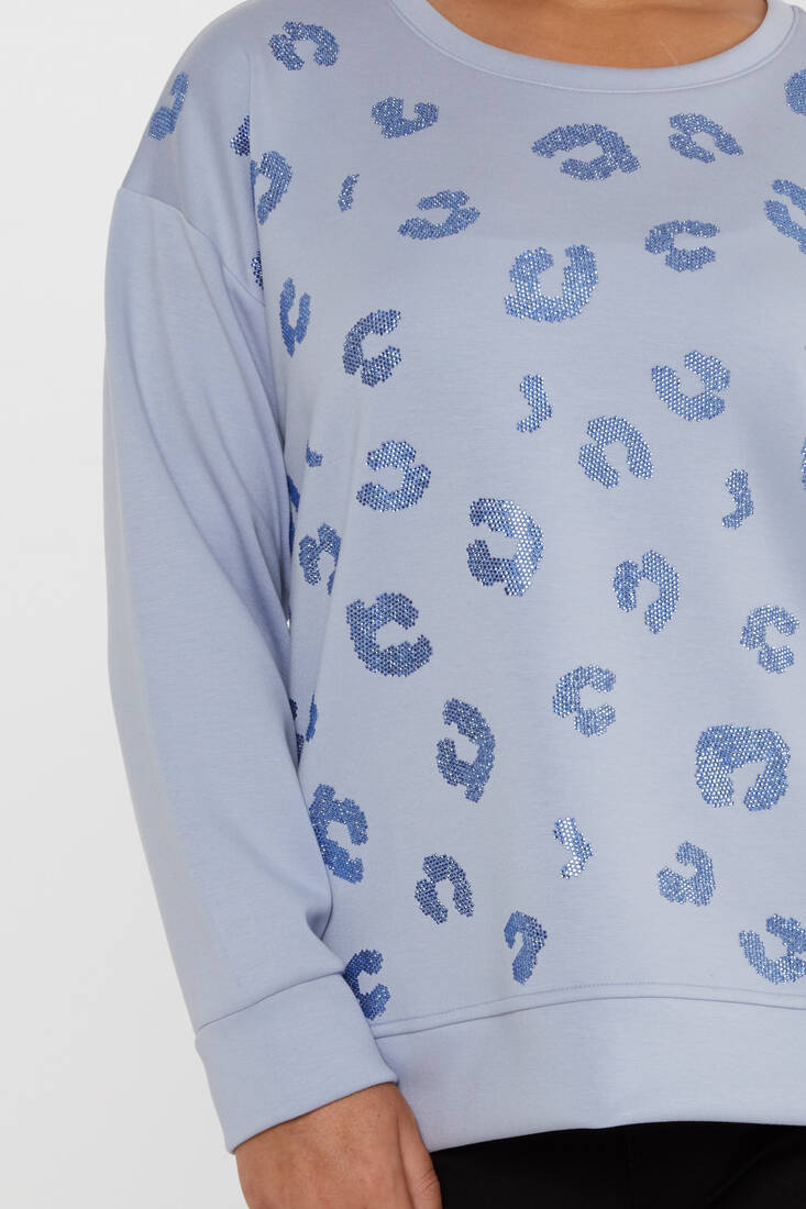 Women's Sweatshirt Stone Detail Blue - 17846 | KAZEE