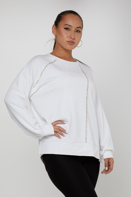 Women's Sweatshirt Stone Detailed Ecru - 17757 | KAZEE - Thumbnail
