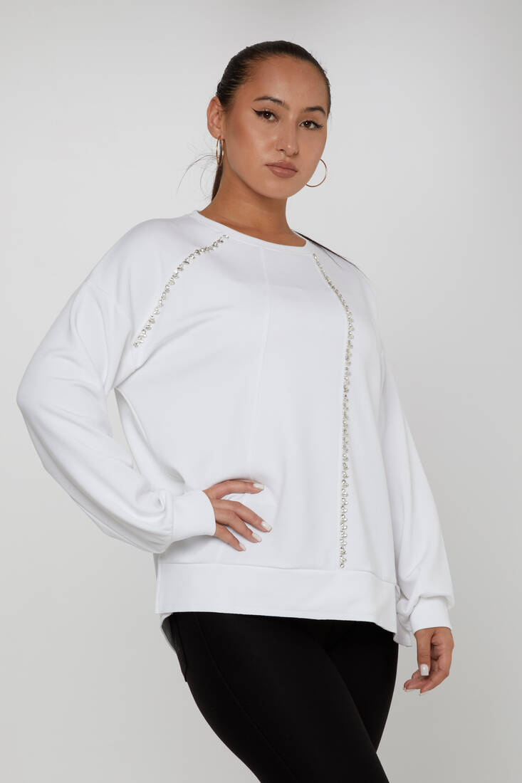 Women's Sweatshirt Stone Detailed Ecru - 17757 | KAZEE