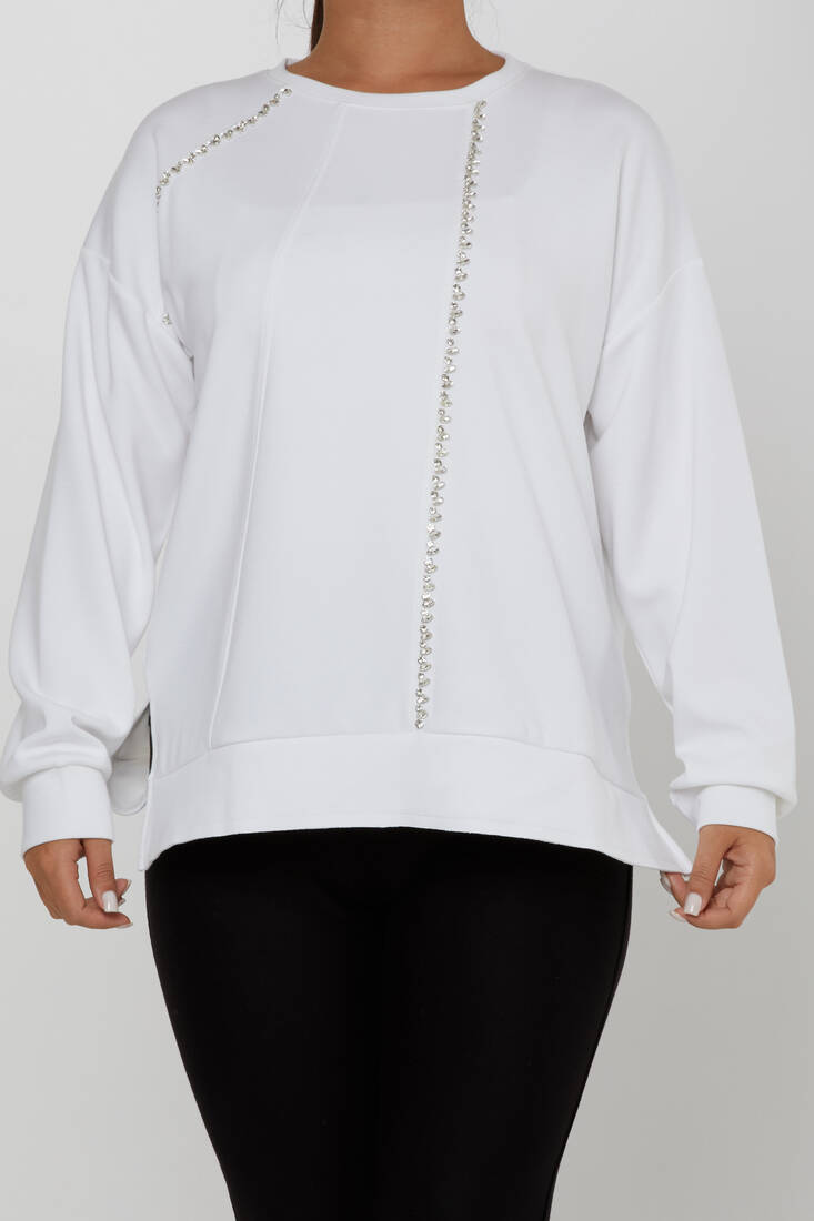 Women's Sweatshirt Stone Detailed Ecru - 17757 | KAZEE