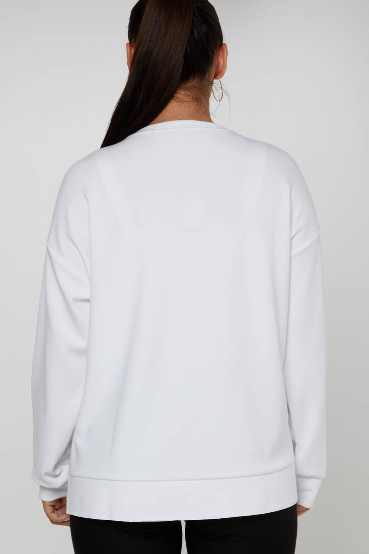 Women's Sweatshirt Stone Detailed Ecru - 17757 | KAZEE