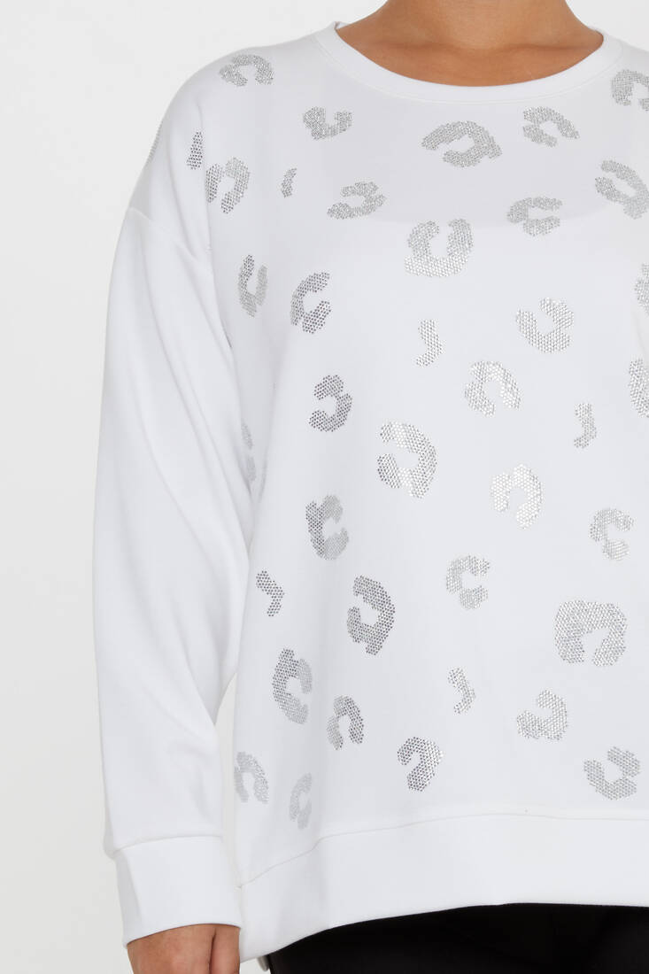 Women's Sweatshirt Stone Detailed Ecru - 17846 | KAZEE
