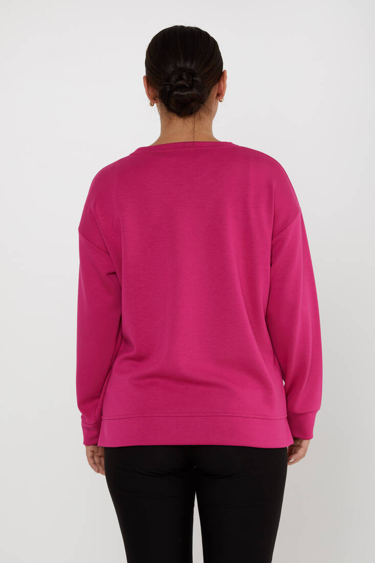 Women's Sweatshirt Stone Detailed Fuchsia - 17846 | KAZEE