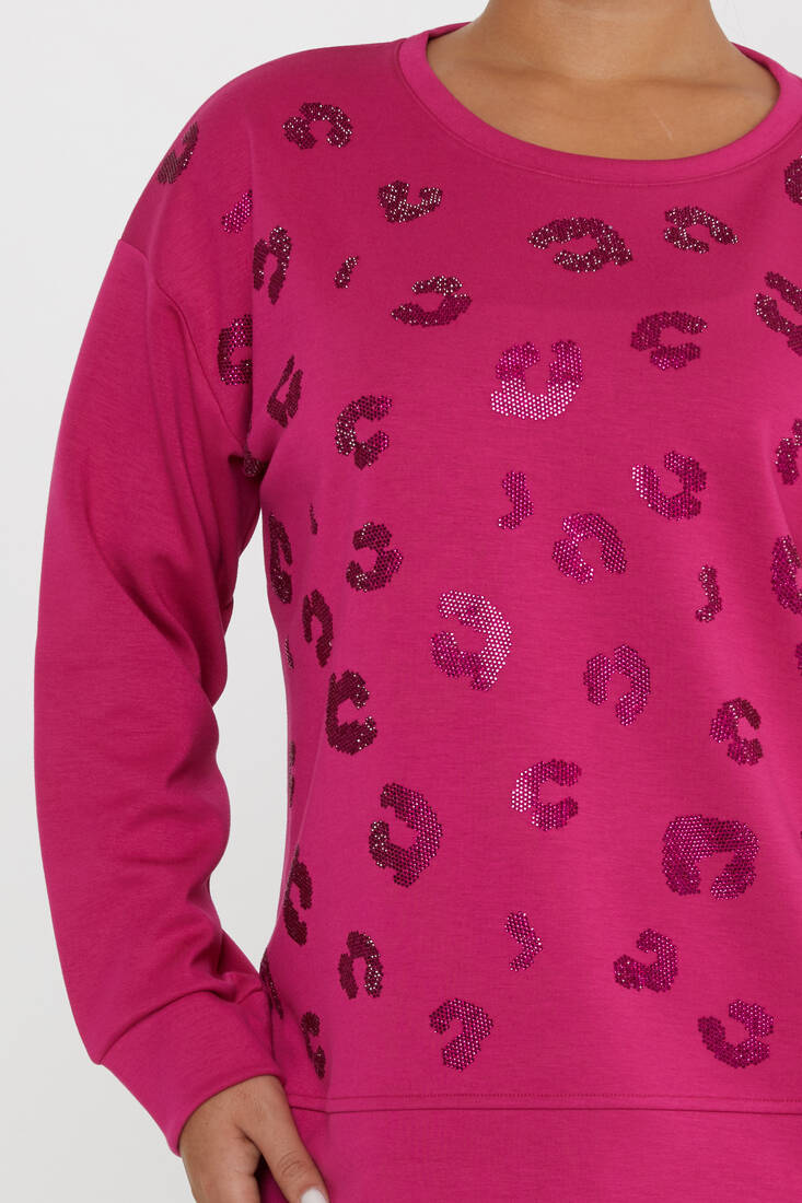 Women's Sweatshirt Stone Detailed Fuchsia - 17846 | KAZEE