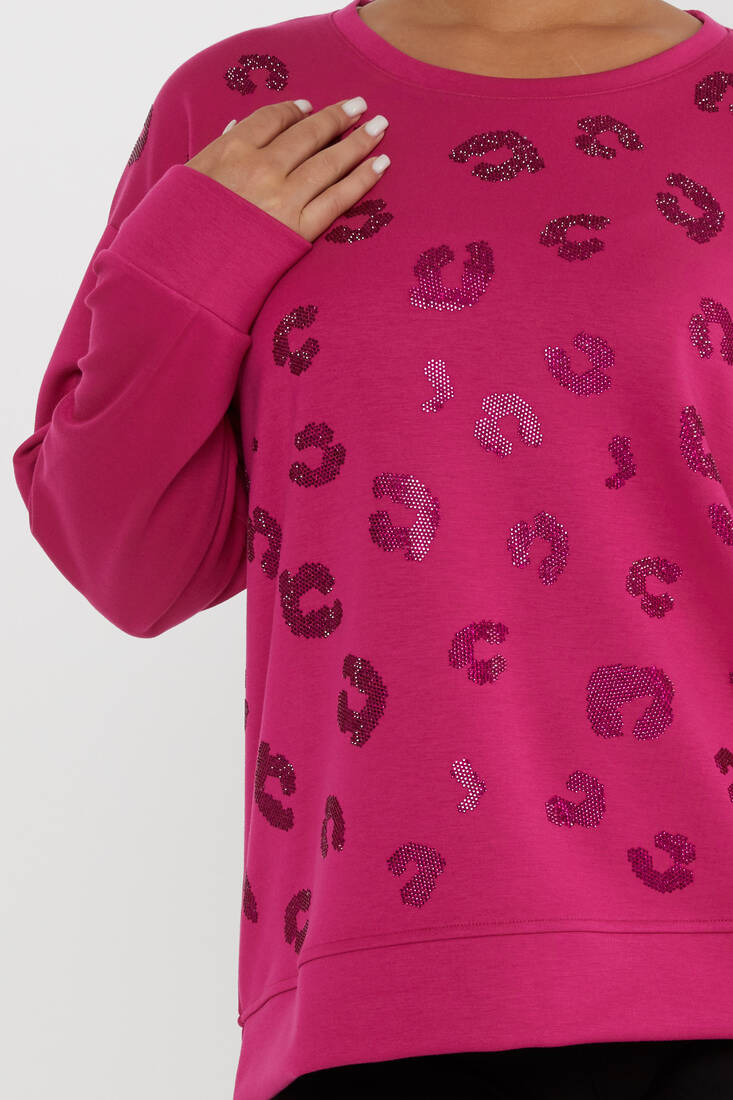 Women's Sweatshirt Stone Detailed Fuchsia - 17846 | KAZEE