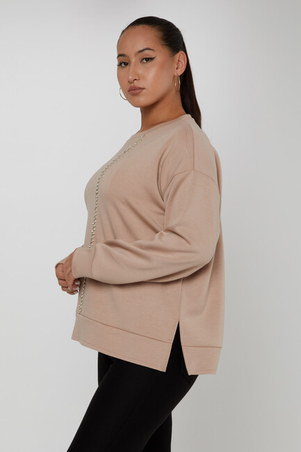 Women's Sweatshirt Stone Detailed Mink - 17757 | KAZEE - Thumbnail