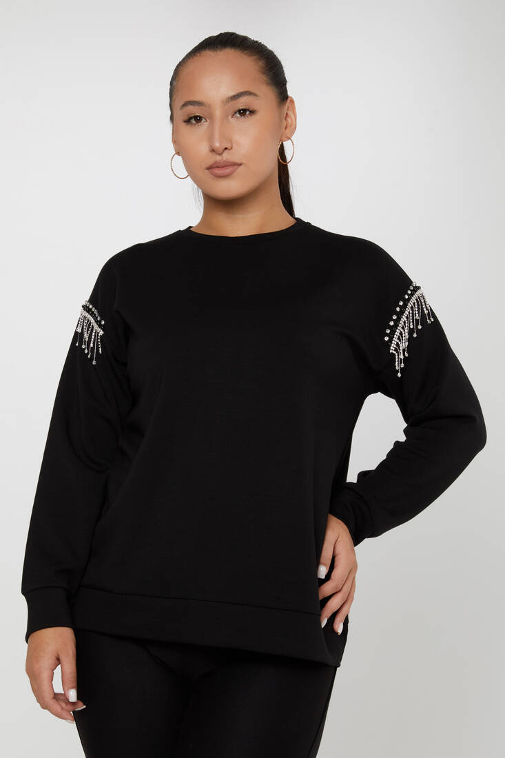 Women's Sweatshirt Stone Tassel Black - 17775 | KAZEE
