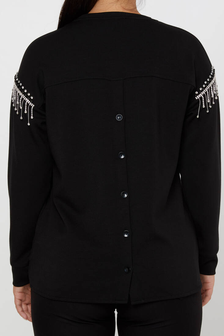 Women's Sweatshirt Stone Tassel Black - 17775 | KAZEE