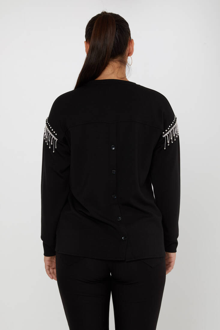 Women's Sweatshirt Stone Tassel Black - 17775 | KAZEE