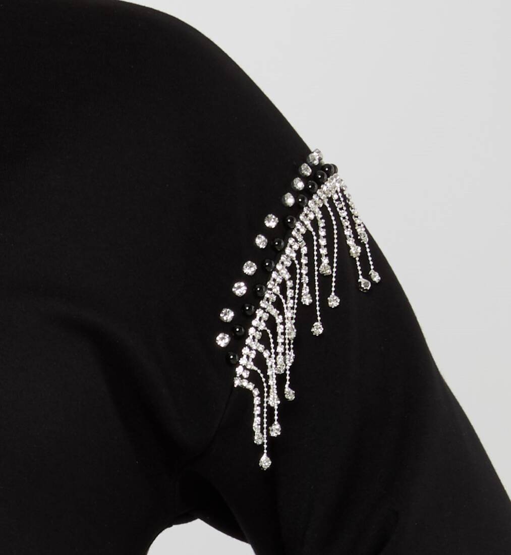 Women's Sweatshirt Stone Tassel Black - 17775 | KAZEE