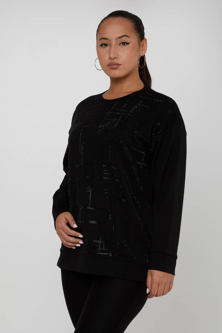 Women's Sweatshirt Stoned Crew Neck Black - 17856 | KAZEE