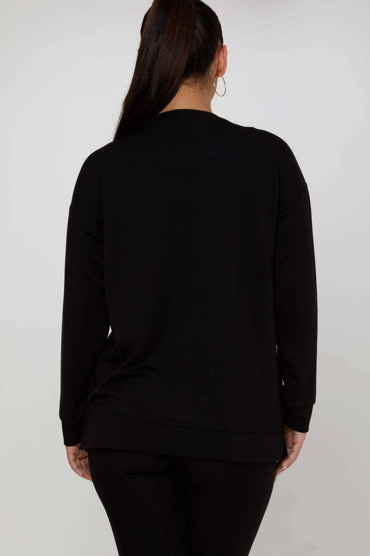 Women's Sweatshirt Stoned Crew Neck Black - 17856 | KAZEE