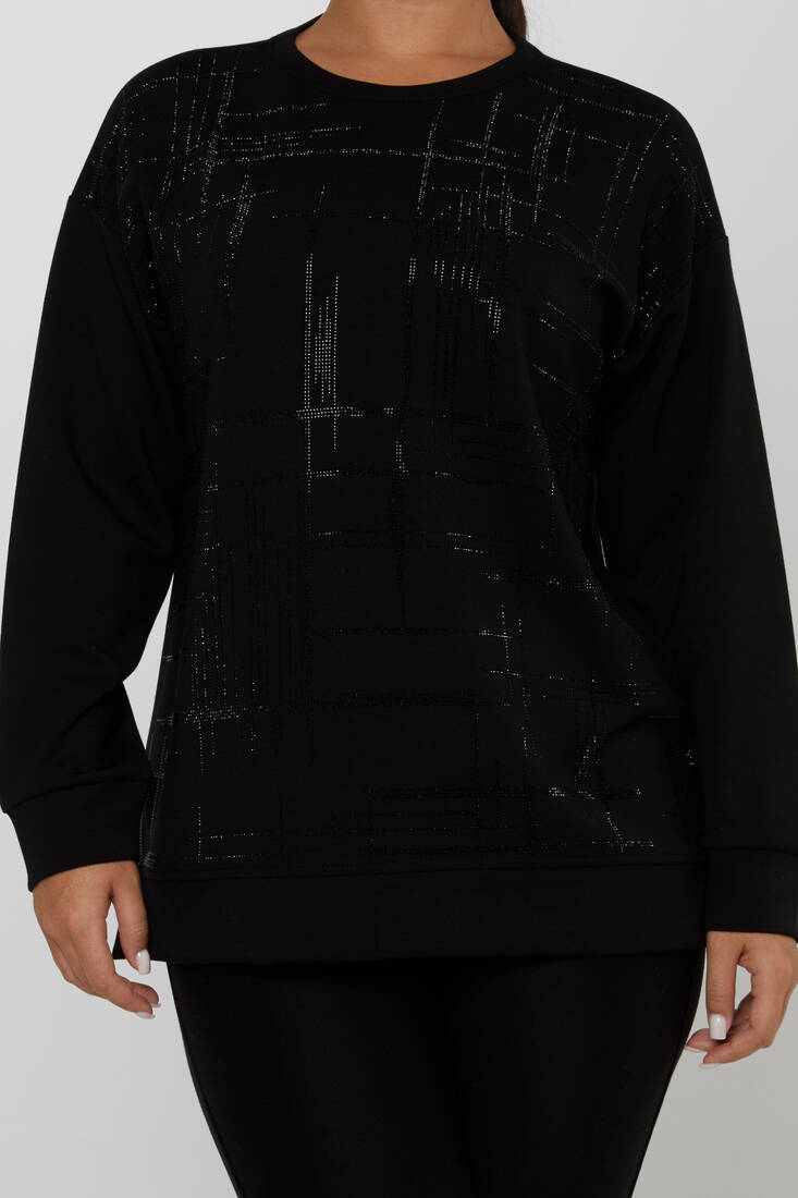 Women's Sweatshirt Stoned Crew Neck Black - 17856 | KAZEE