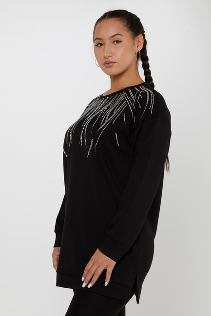 Women's Sweatshirt Stoned Crew Neck Black - 79964 | KAZEE - Thumbnail
