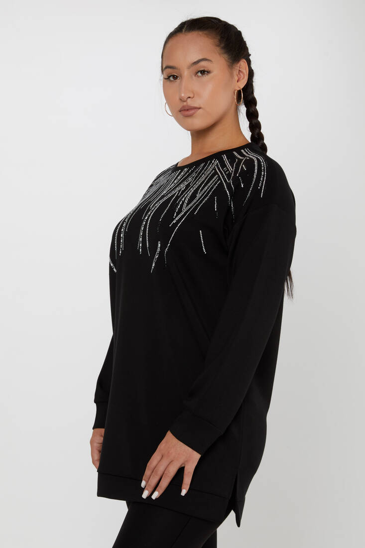 Women's Sweatshirt Stoned Crew Neck Black - 79964 | KAZEE
