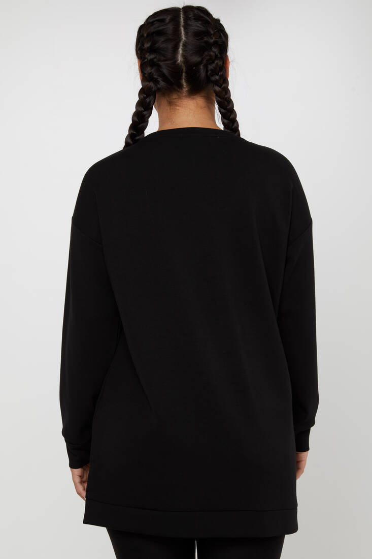 Women's Sweatshirt Stoned Crew Neck Black - 79964 | KAZEE
