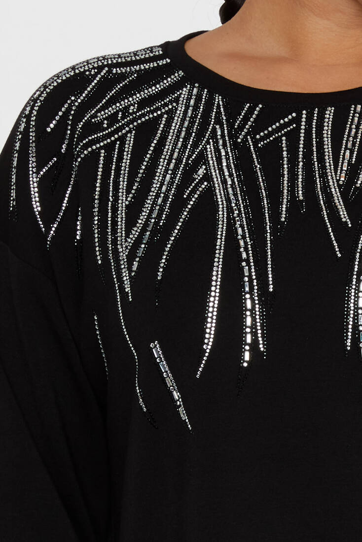 Women's Sweatshirt Stoned Crew Neck Black - 79964 | KAZEE