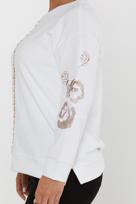 Women's Sweatshirt Stoned Flower Detail Ecru - 17786 | KAZEE - Thumbnail