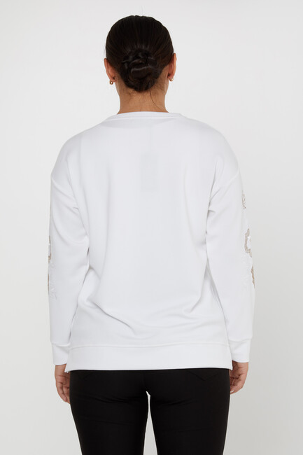 Women's Sweatshirt Stoned Flower Detail Ecru - 17786 | KAZEE - Thumbnail