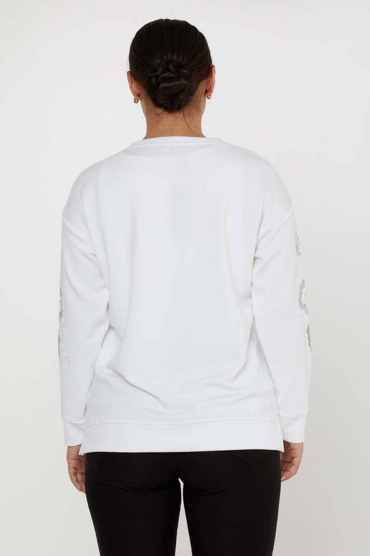 Women's Sweatshirt Stoned Flower Detail Ecru - 17786 | KAZEE