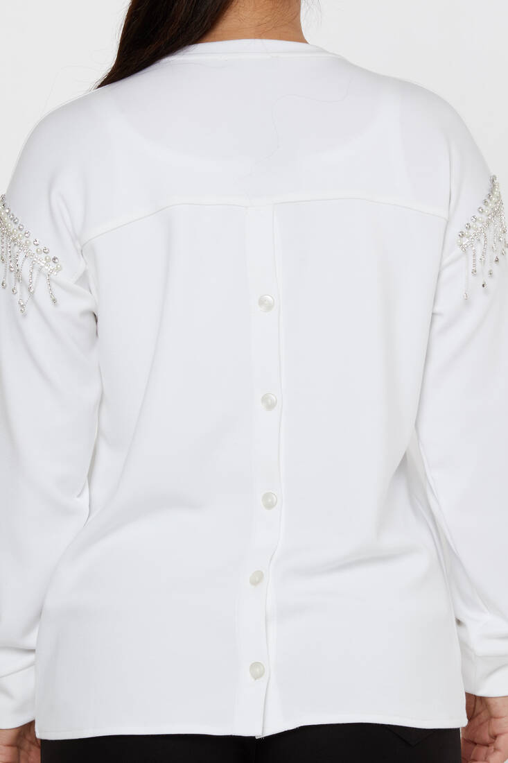 Women's Sweatshirt Stoned Tassel Ecru - 17775 | KAZEE