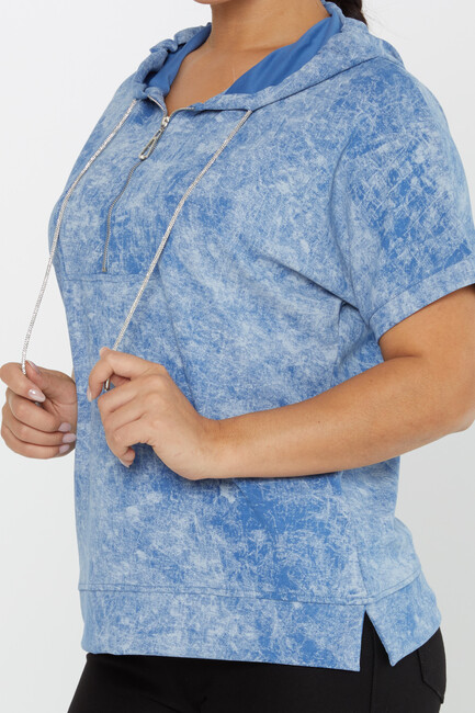 Women's Sweatshirt Zipper Detail Blue - 79992 | KAZEE - Thumbnail