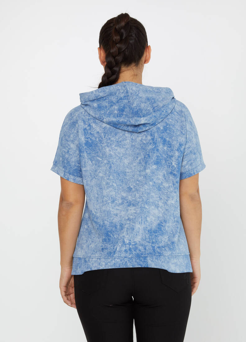 Women's Sweatshirt Zipper Detail Blue - 79992 | KAZEE