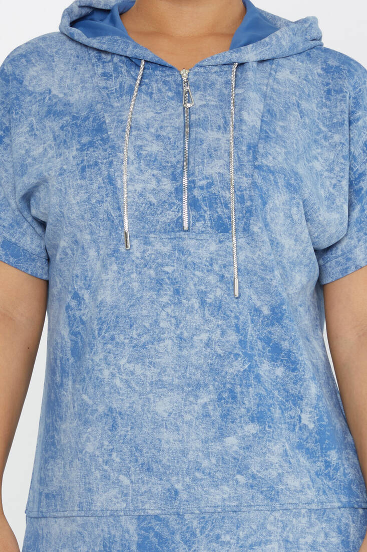 Women's Sweatshirt Zipper Detail Blue - 79992 | KAZEE