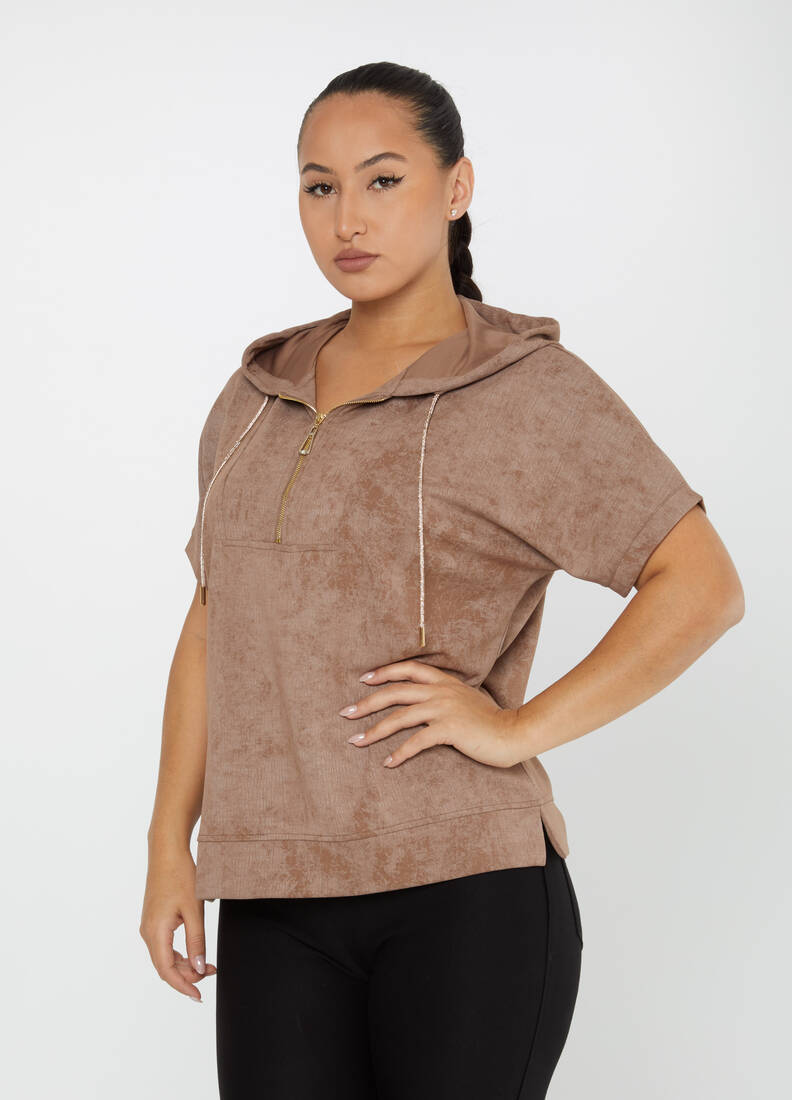 Women's Sweatshirt Zipper Detail Mink - 79992 | KAZEE